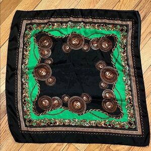 Silk-Feel Black & Green Baroque Print Scarf
